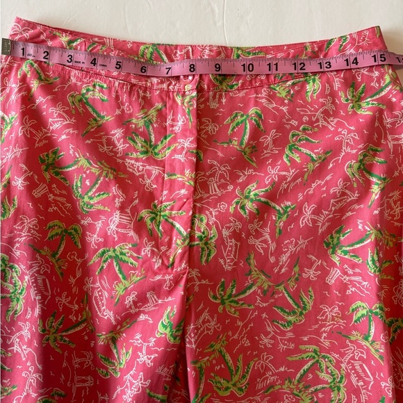 Lilly Pulitzer Pink Palm Tree Print Capri Pants Women’s 8 Tropical - Picture 2 of 8